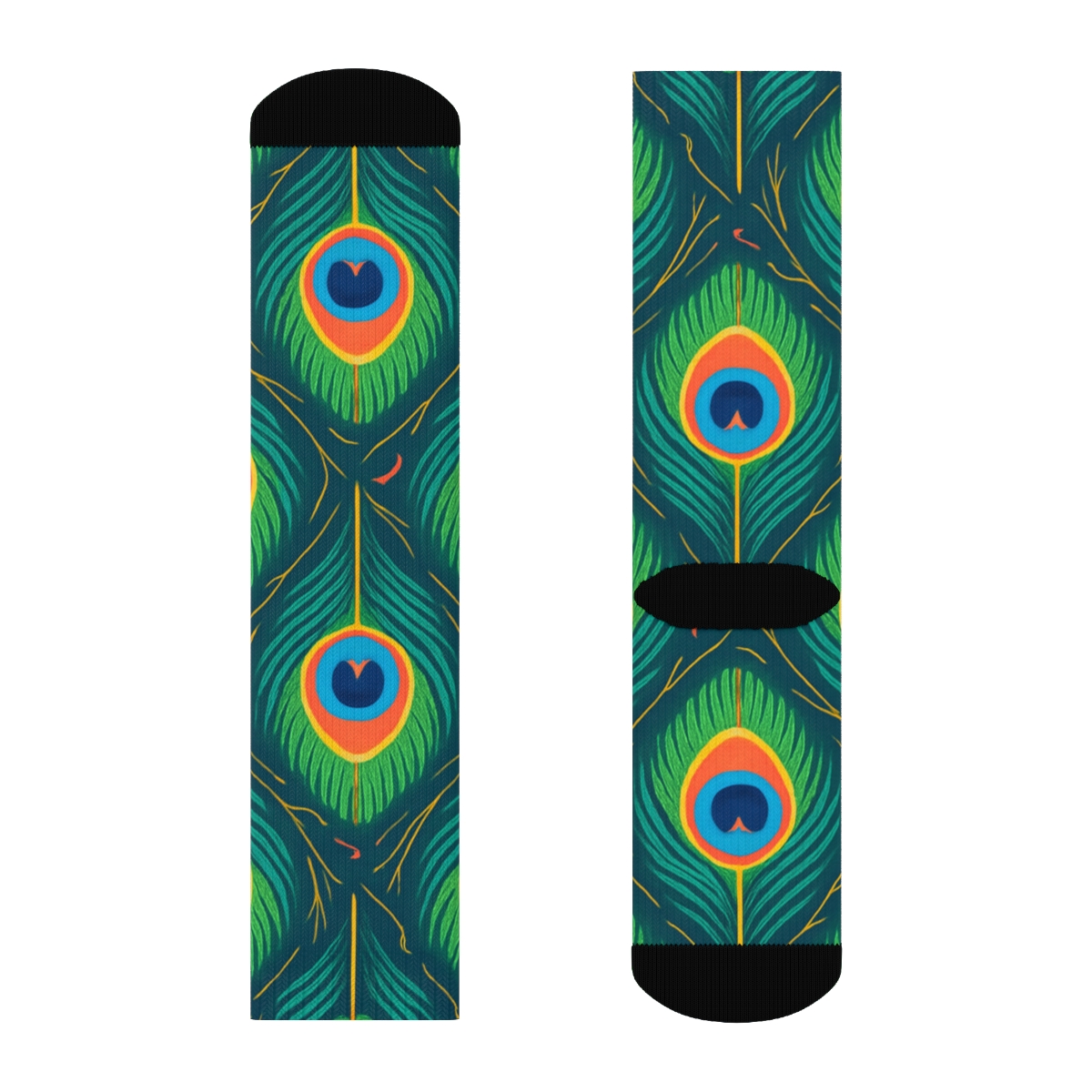 Peacock Tail Eye Lattice On Deep Teal Background stylish athletic crew socks