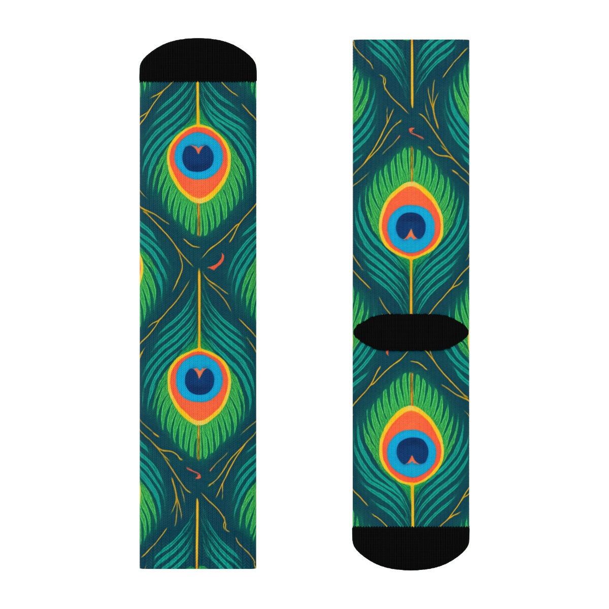 Peacock Tail Eye Lattice On Deep Teal Background stylish athletic crew socks