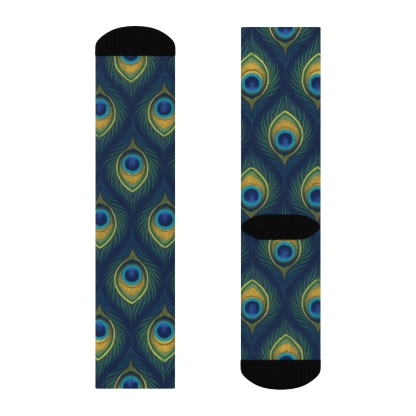 Peacock Tail Eye Tile Repeat On Deep Navy Background personalized crew socks
