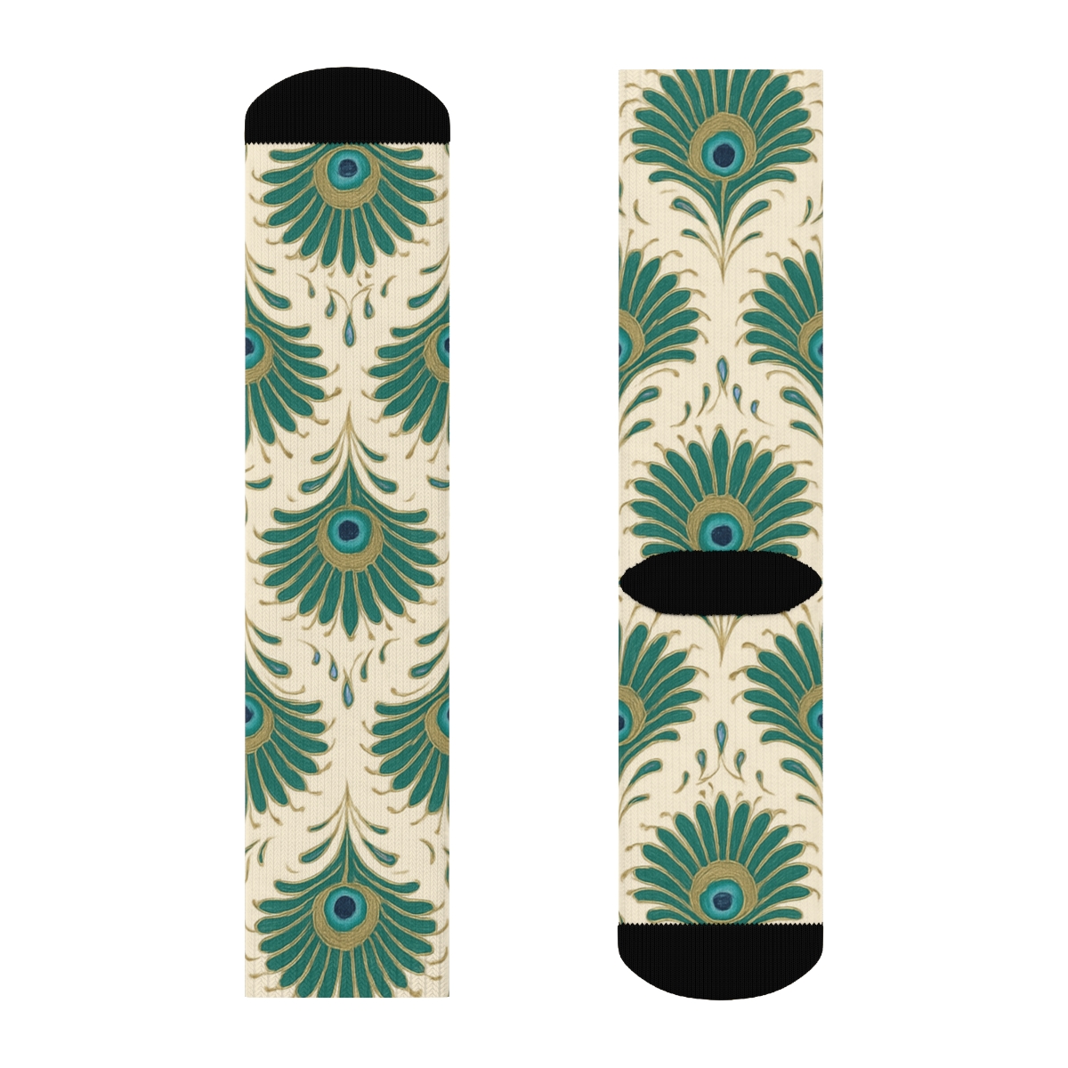 Peacock Tail Fan Radial Bursts On Ivory personalized crew socks