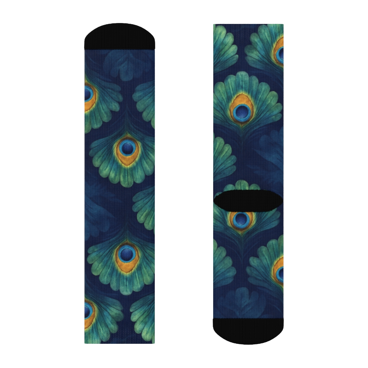 Peacock Tail Feather Fan Tessellation On Deep Navy custom crew socks