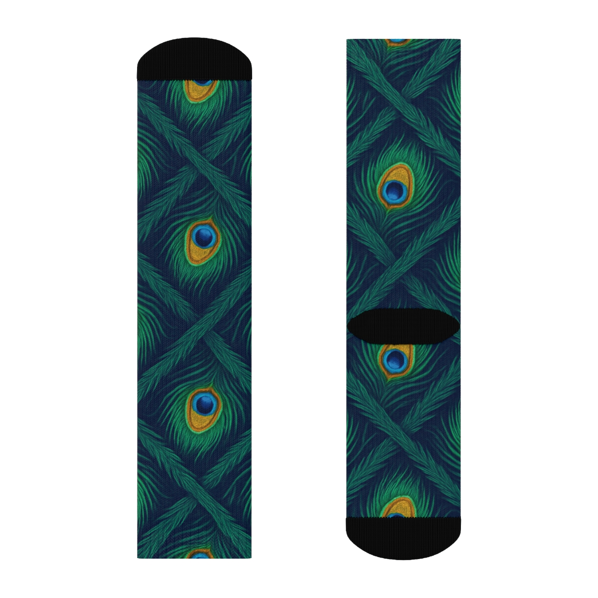 Peacock Tail Feather Lattice On Deep Navy Background custom crew socks