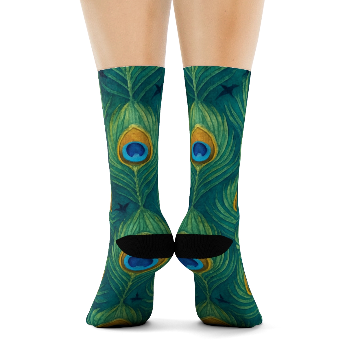 Peacock Tail Lattice On Deep Teal Background trendy patterned crew socks
