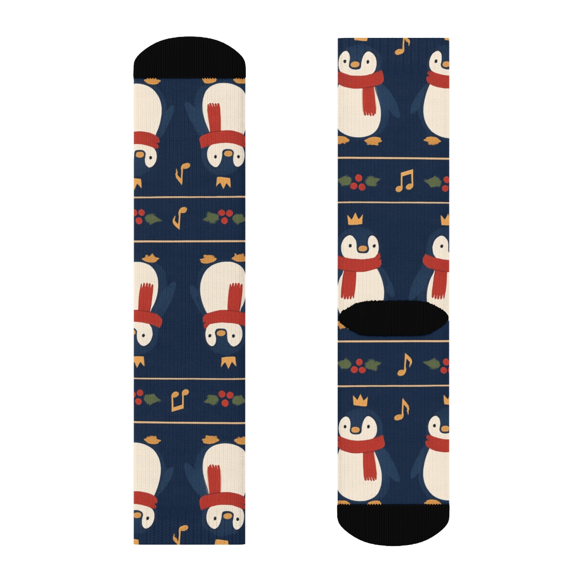 Penguin Carol Choir Stripe On Navy unique graphic crew socks
