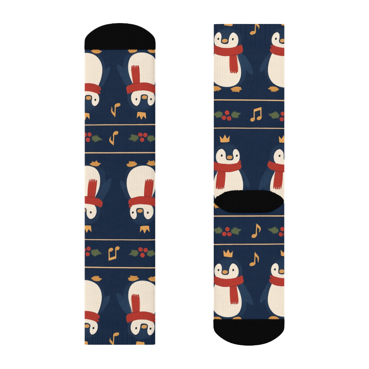 Penguin Carol Choir Stripe On Navy unique graphic crew socks