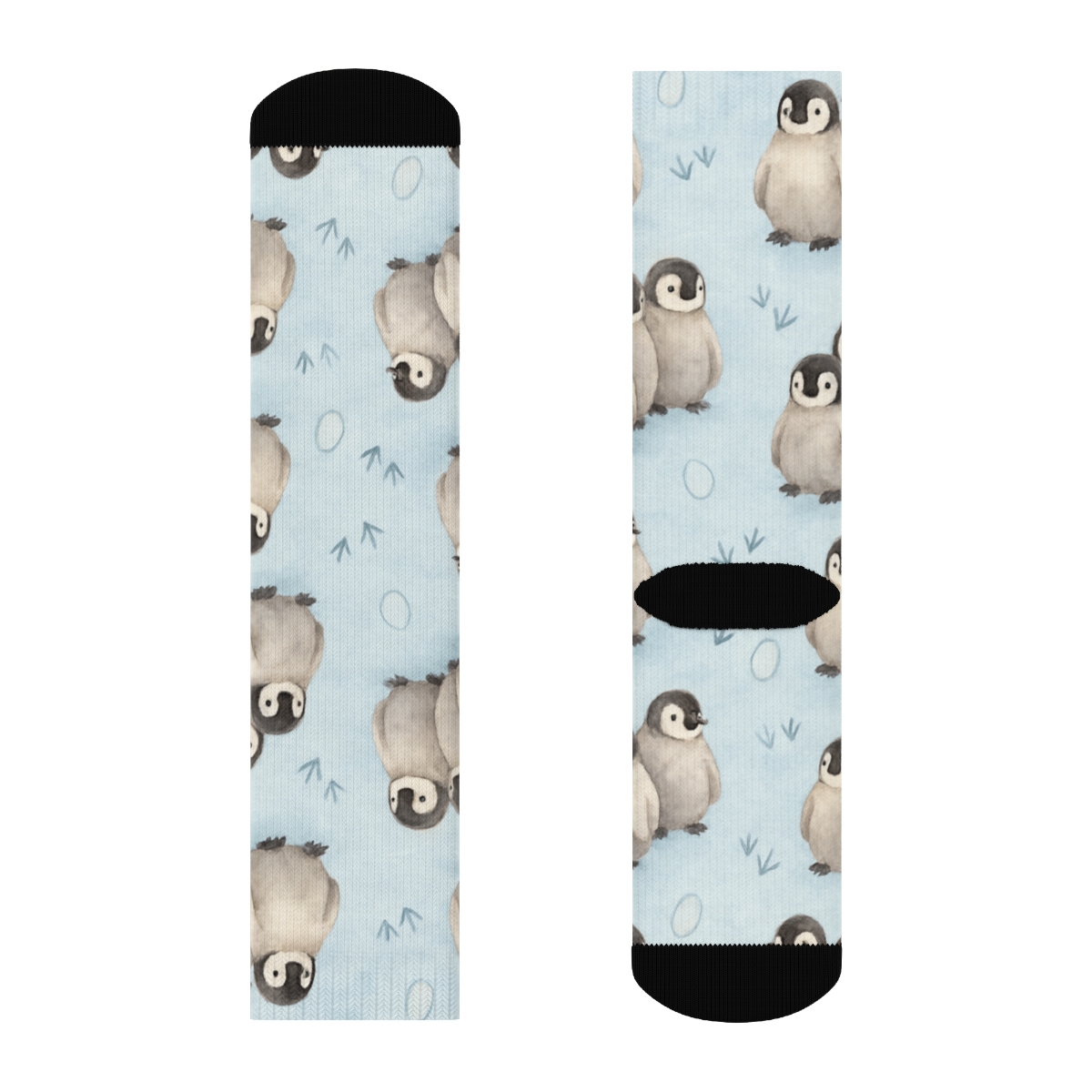 Penguin Chick Cluster Grid On Ice Blue personalized crew socks