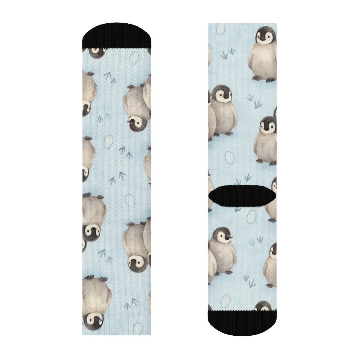 Penguin Chick Cluster Grid On Ice Blue personalized crew socks