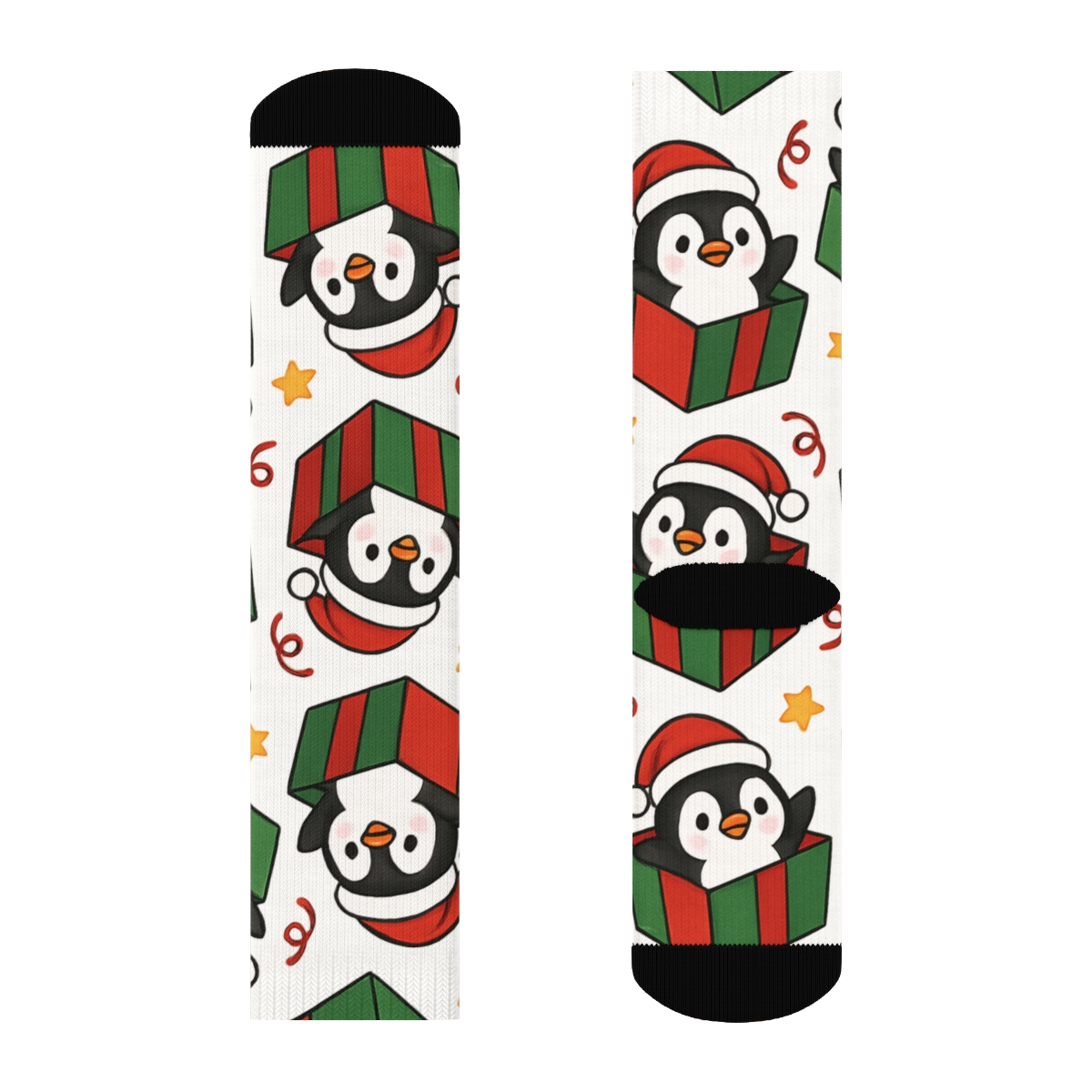 Penguin Gift Box Confetti Field designer printed crew socks