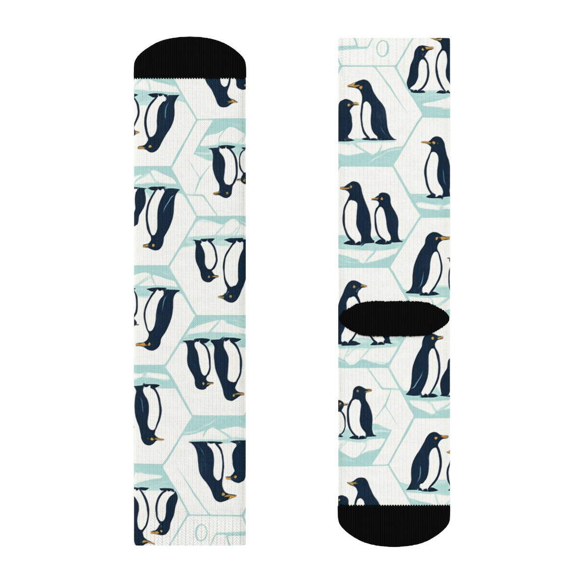 Penguin Ice Floe Hex Tiling On Frost White unique graphic crew socks