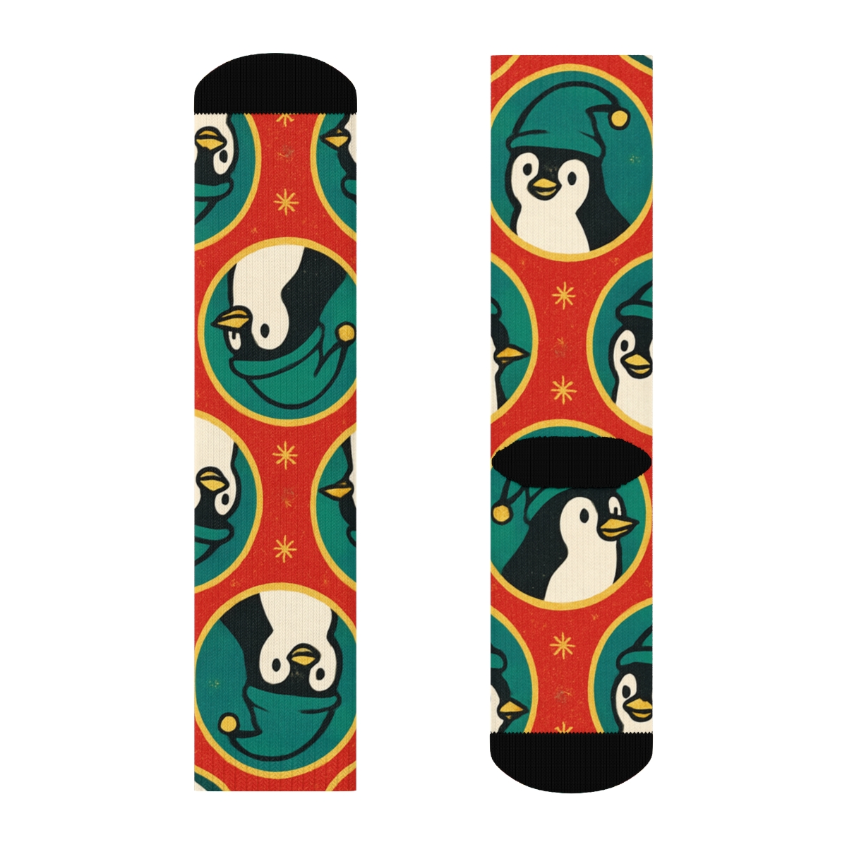 Penguin Ornament Grid stylish athletic crew socks