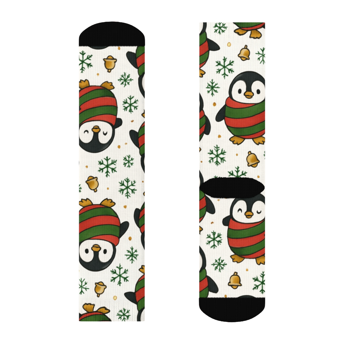 Penguin Ornament Stripe Grid On White Background premium sports crew socks