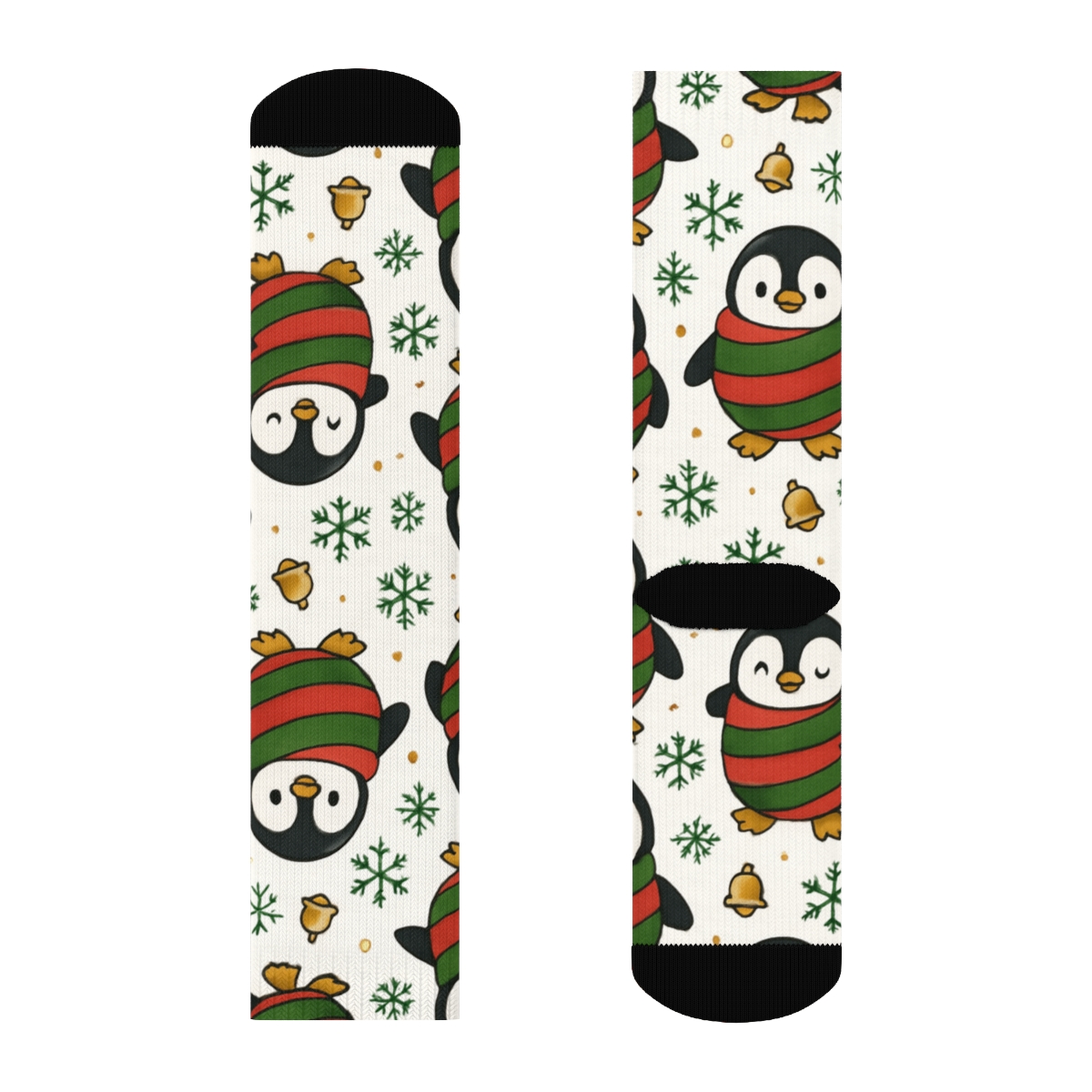 Penguin Ornament Stripe Grid On White Background premium sports crew socks