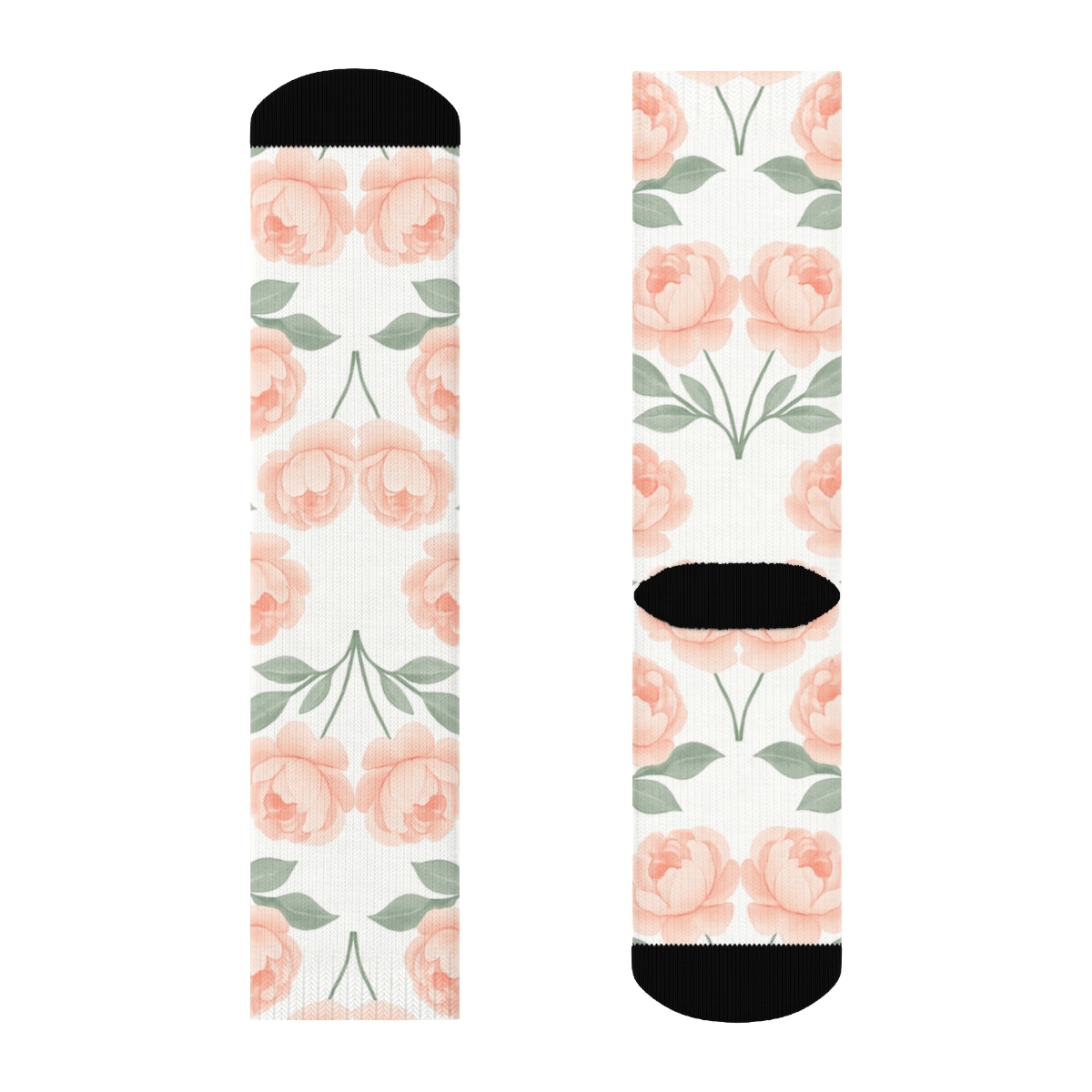 Peony Mirror Pair On White Background trendy patterned crew socks
