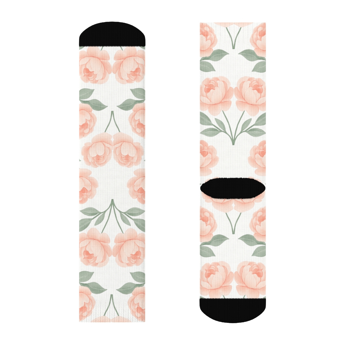 Peony Mirror Pair On White Background trendy patterned crew socks