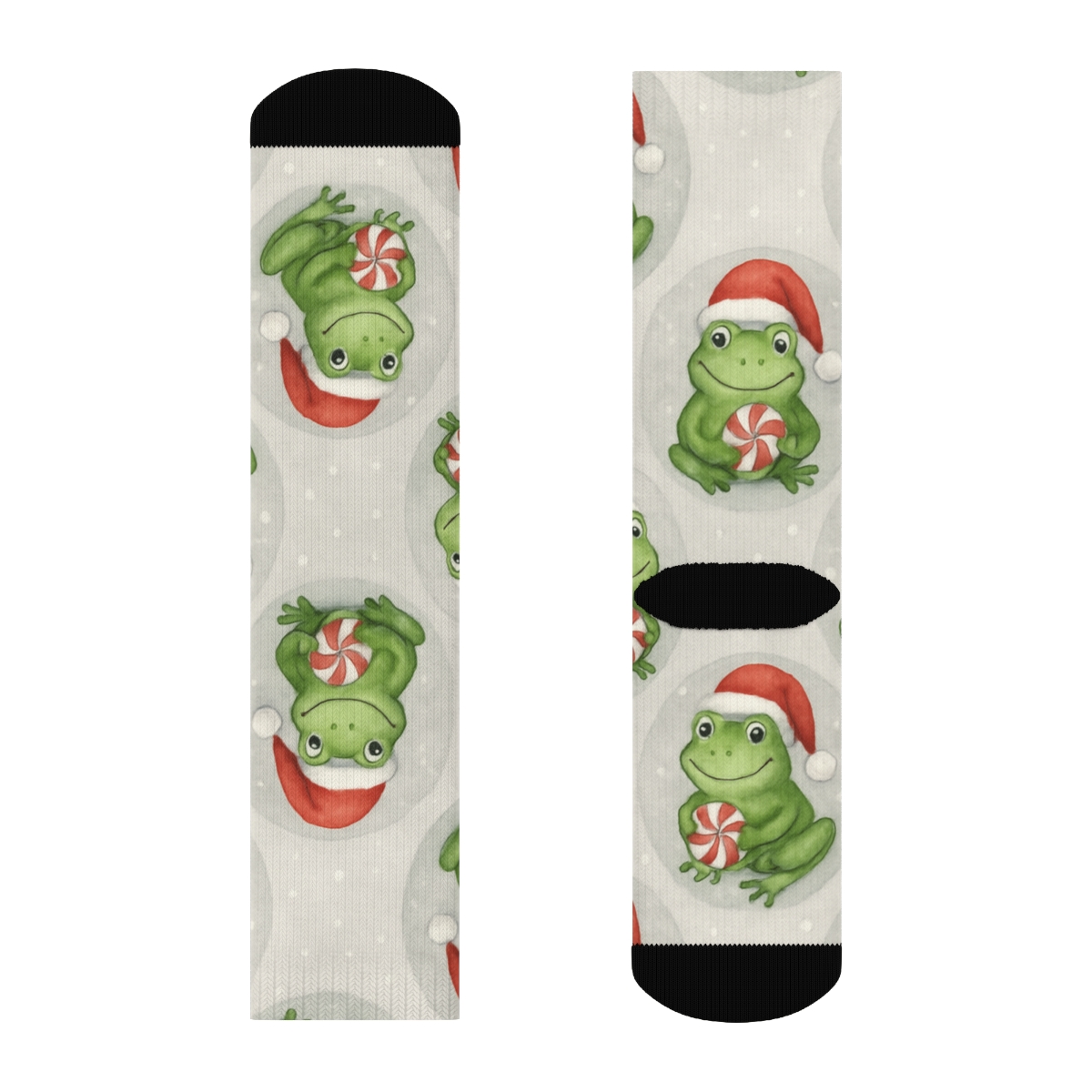 Peppermint Frog Polka Tile On Light Gray Background comfortable cotton crew socks