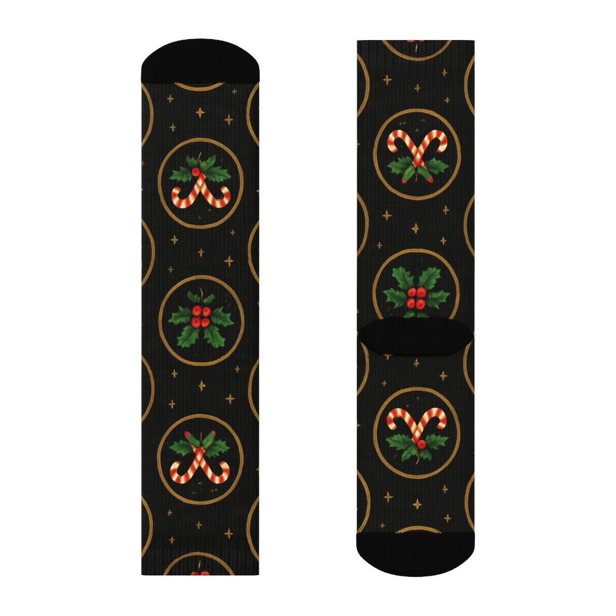 Peppermint Night Sky Medallions Pattern With Candy Canes unique graphic crew socks