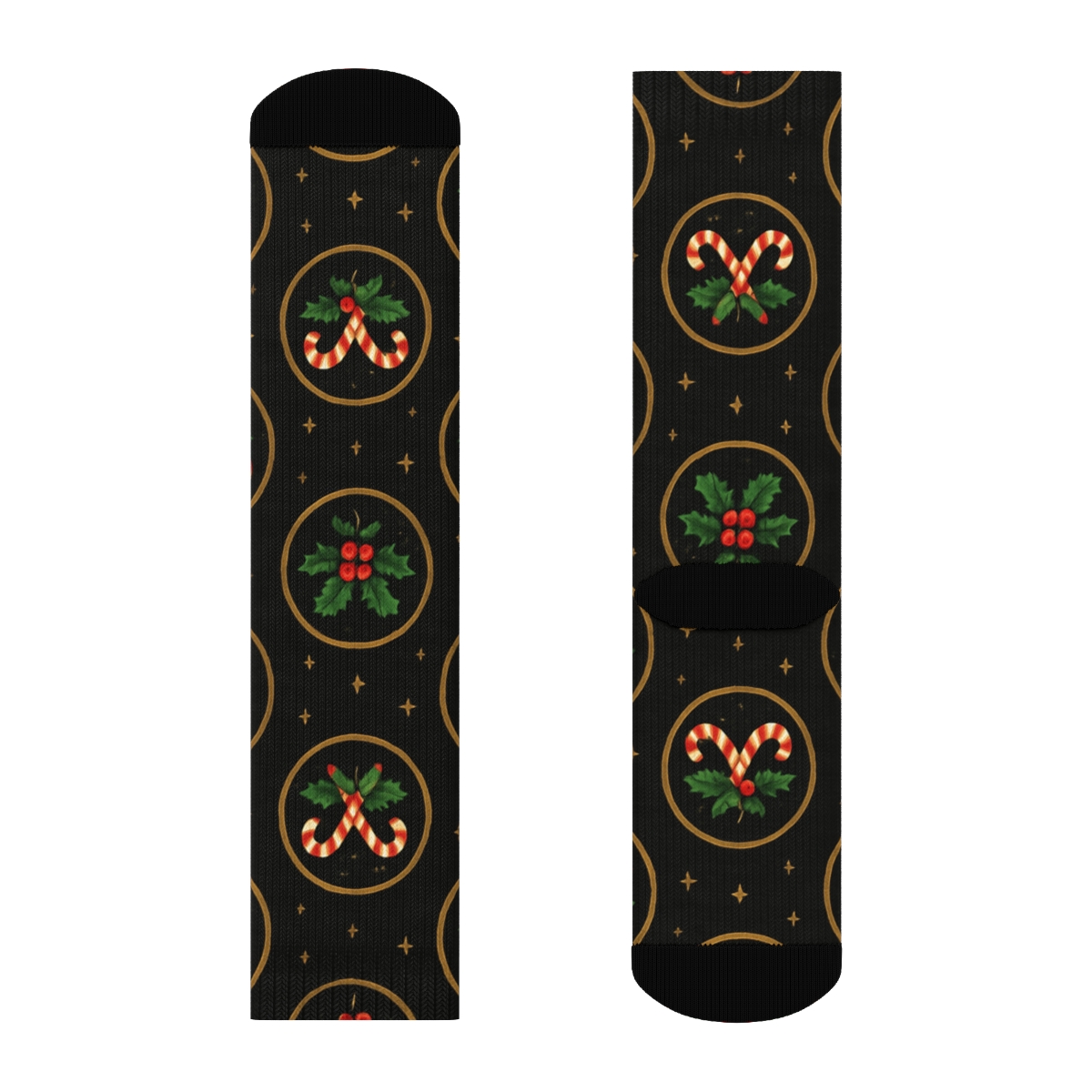 Peppermint Night Sky Medallions Pattern With Candy Canes unique graphic crew socks