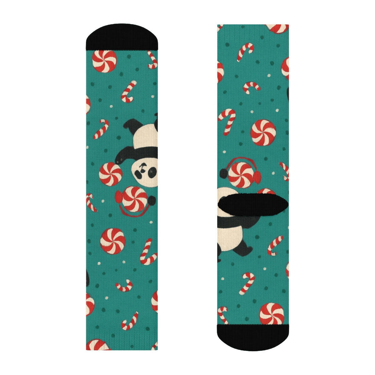 Peppermint Panda Polka Scatter On Teal Background comfortable cotton crew socks