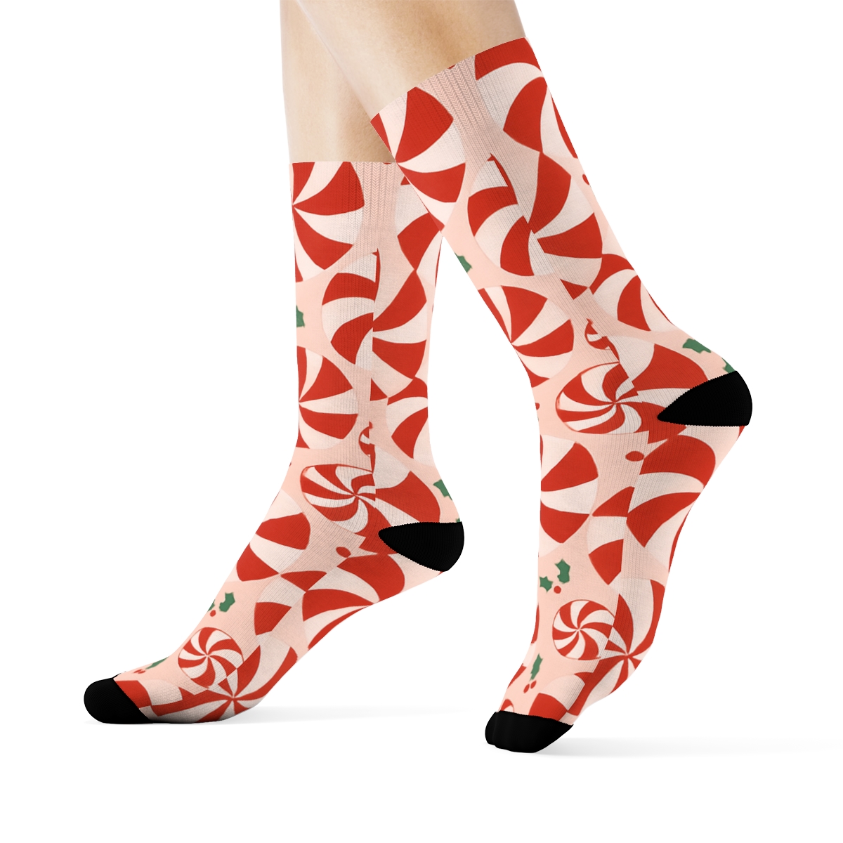 Peppermint Spiral Holiday Rotation Xmas stylish athletic crew socks