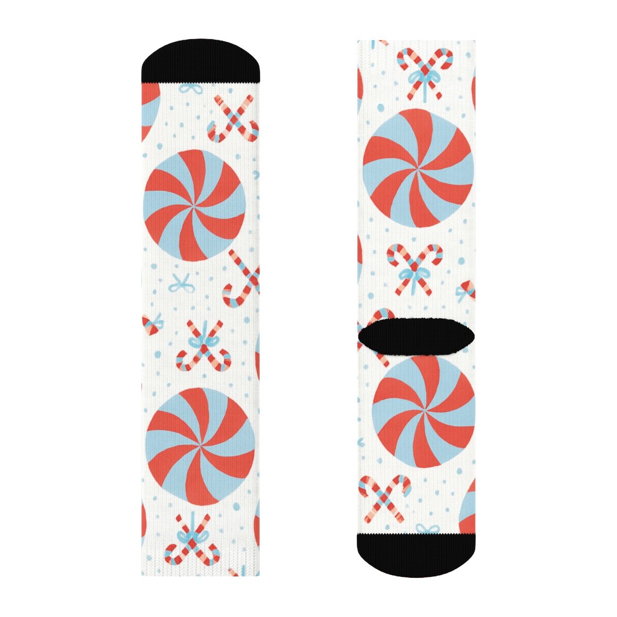 Peppermint Swirl Array With Candy Canes designer printed crew socks