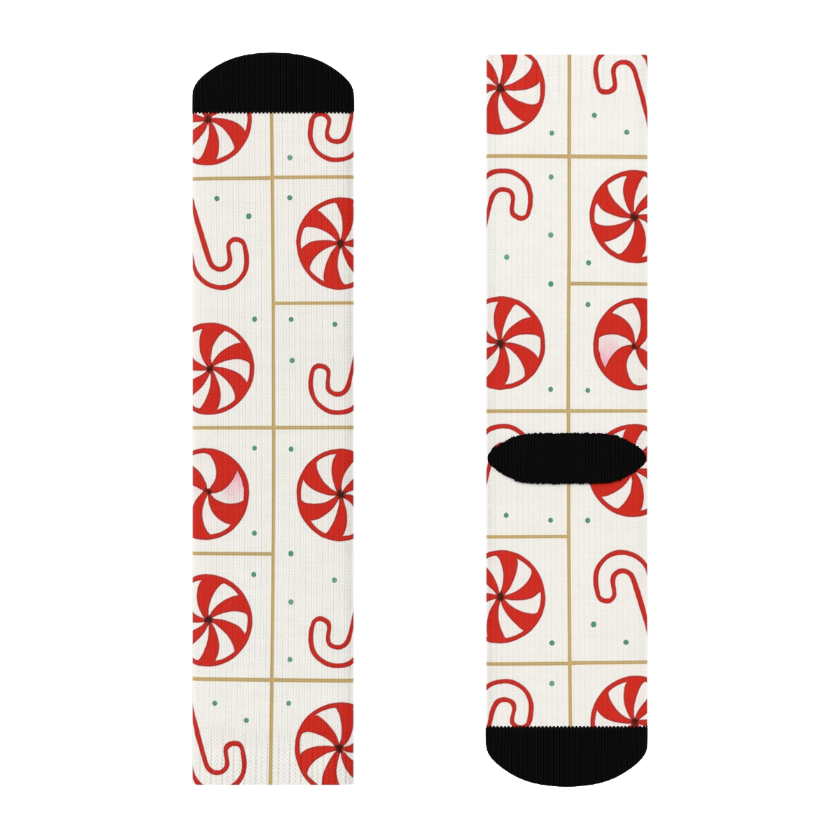 Peppermint Swirl Grid With Candy Canes Accent comfortable cotton crew socks