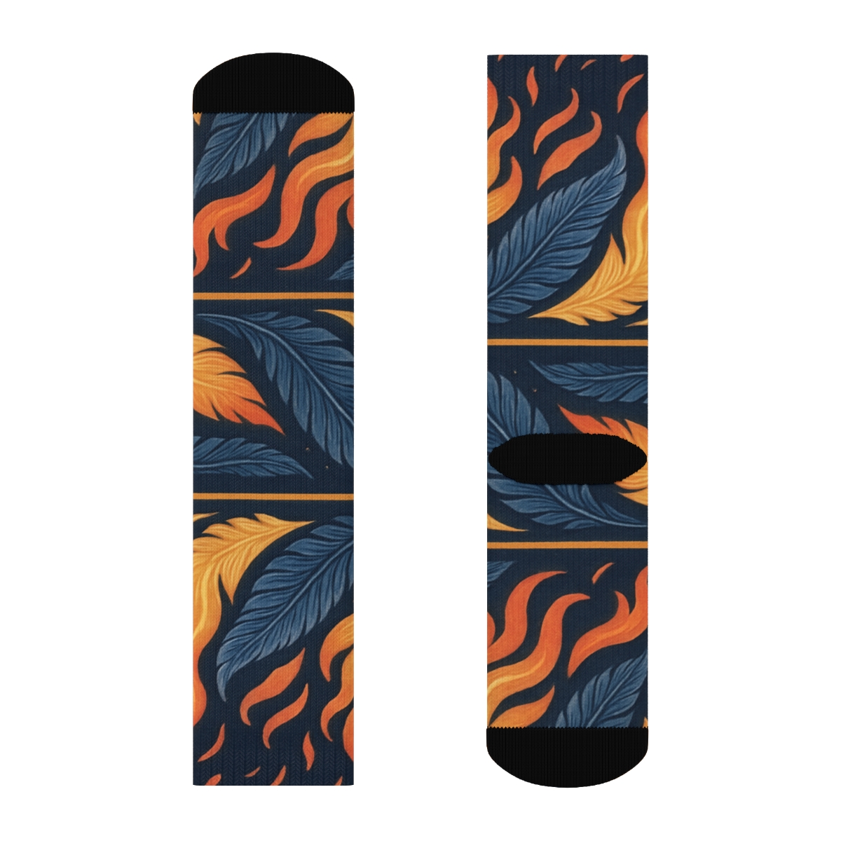 Phoenix Feather Flame Wave On Navy premium sports crew socks