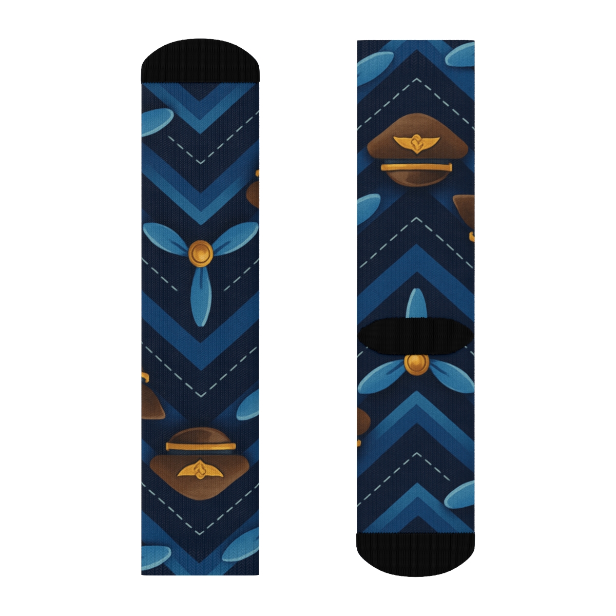 Pilot-Grade Propeller Chevron On Navy Blue unique graphic crew socks