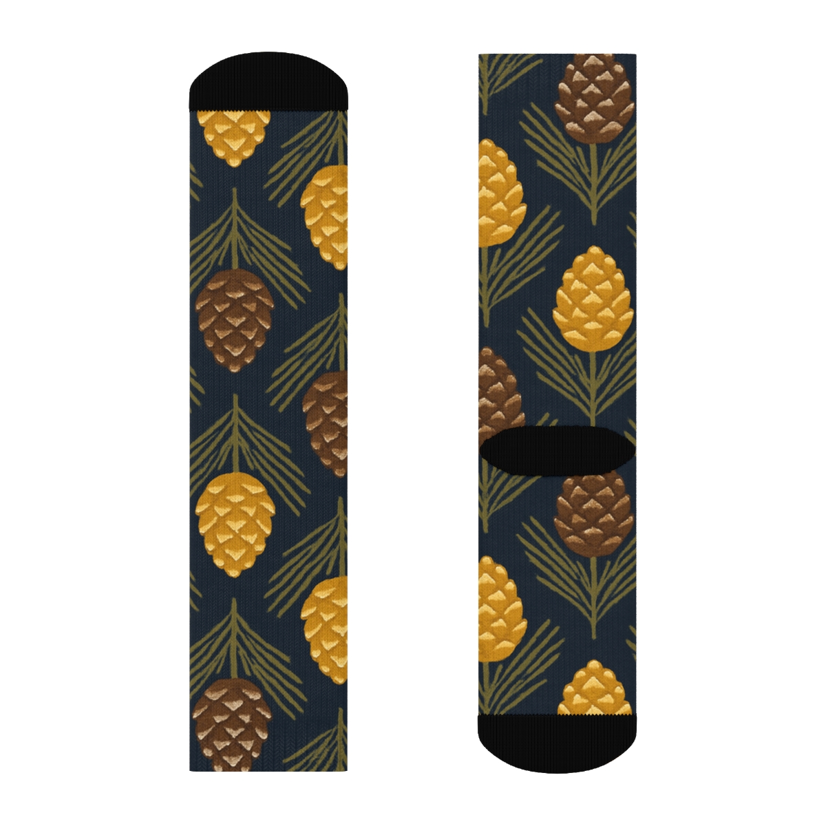 Pine Cone Chevron On Navy Blue trendy patterned crew socks