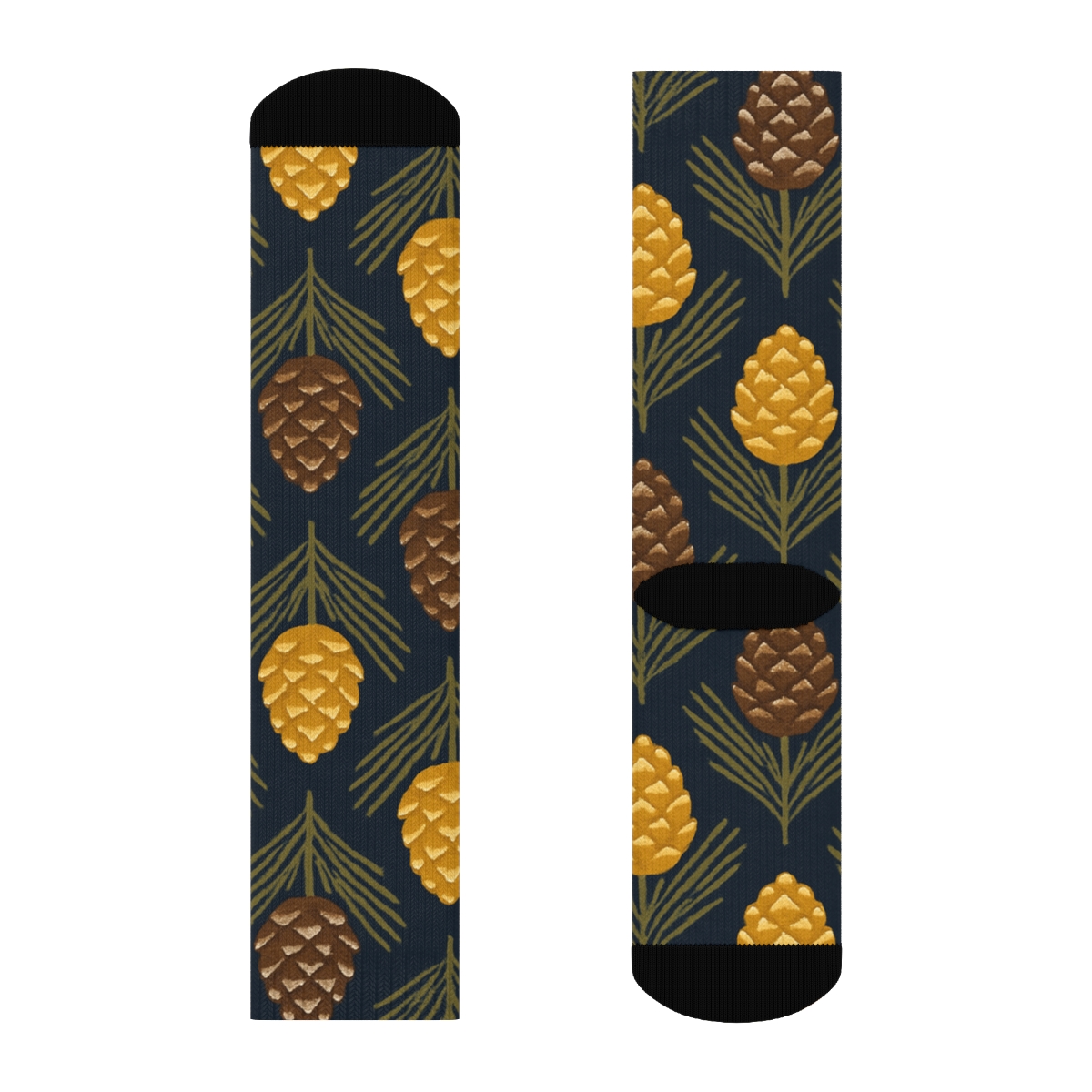Pine Cone Chevron On Navy Blue trendy patterned crew socks