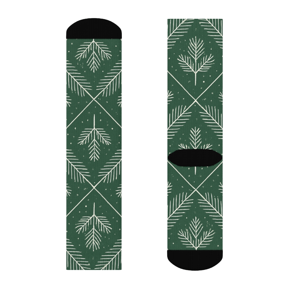 Pine Frond Lattice With Evergreen Branches Detail soft everyday crew socks