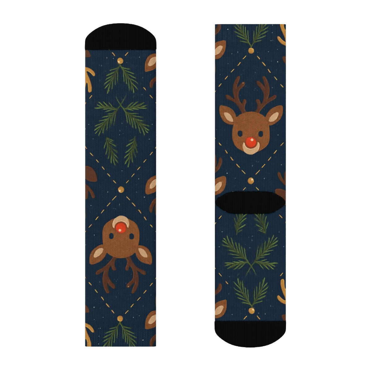 Pine Sprig Lattice With Rudolph Glow Accents unique graphic crew socks