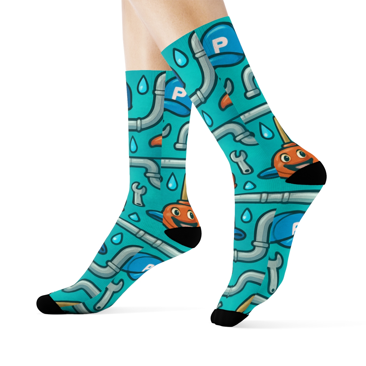 Pipes And Plungers Parade Pattern Plumber unique graphic crew socks