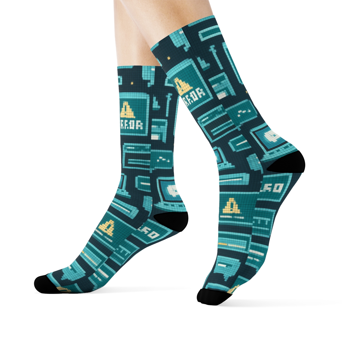 Pixel Art Grid For It Support Specialist Icons trendy patterned crew socks