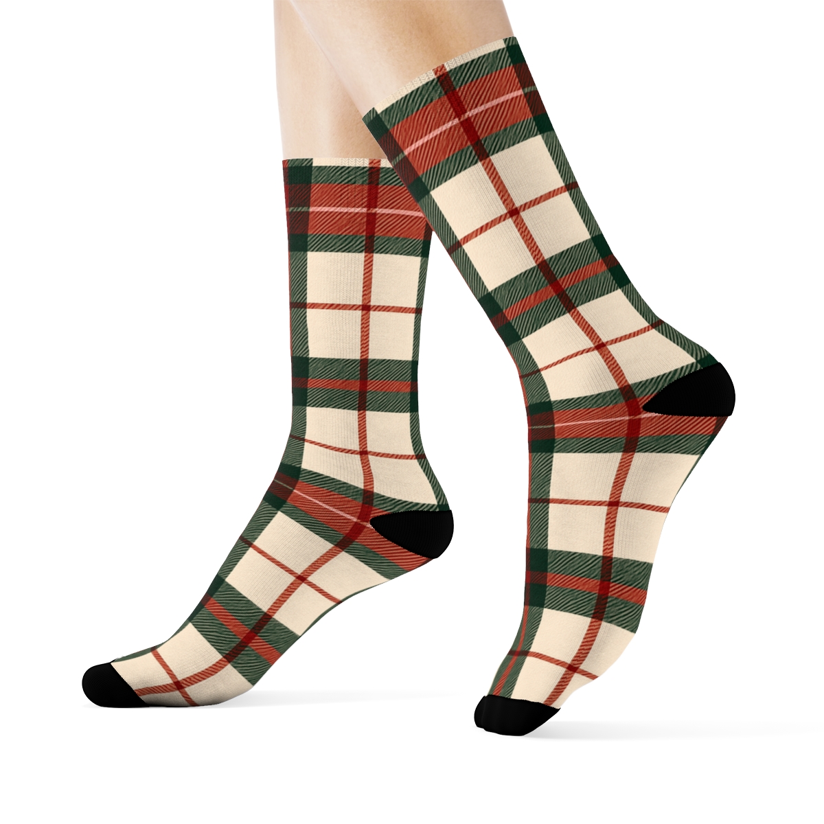 Plaid Ribbon Weave With Christmas Bows designer printed crew socks