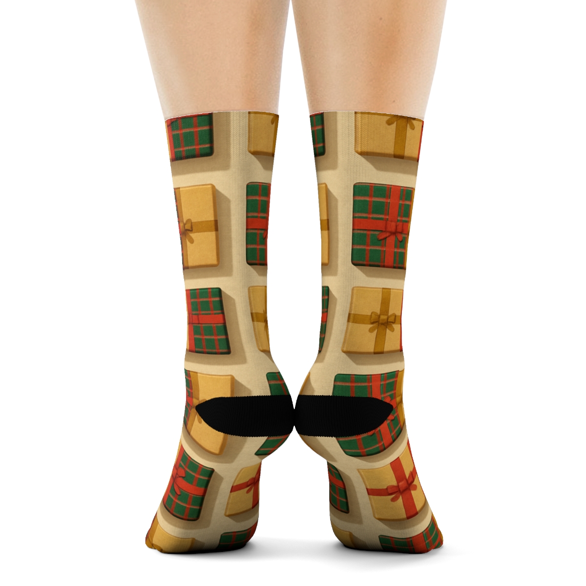Plaid Wrapped Gifts Grid Xmas Style trendy patterned crew socks