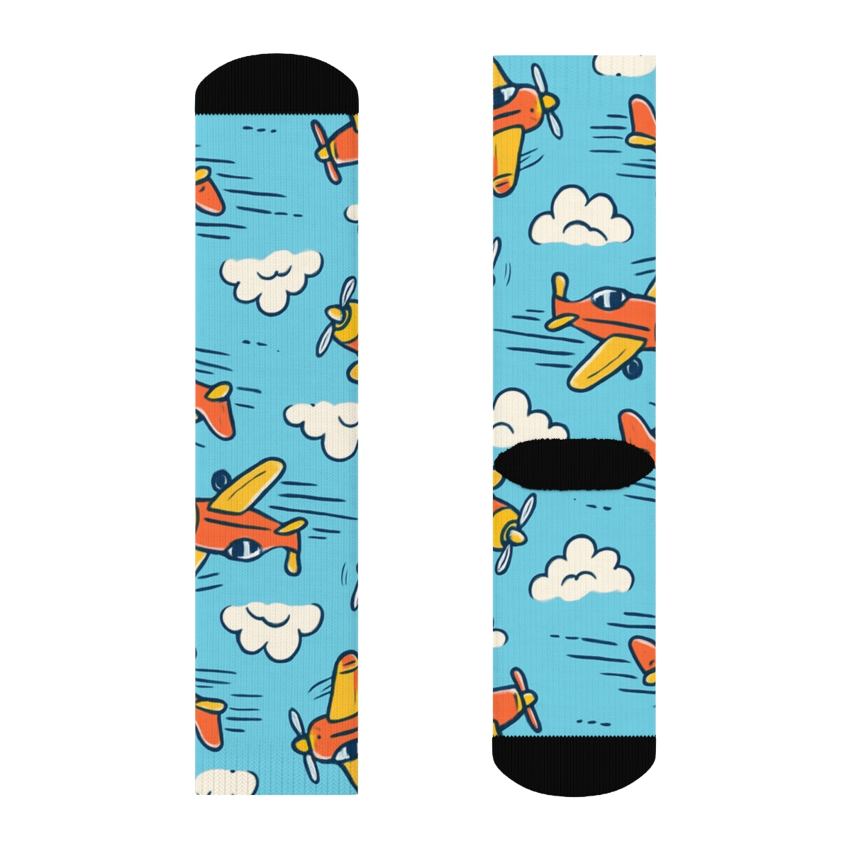 Playful Airplane Race Scatter On Sky Blue stylish athletic crew socks