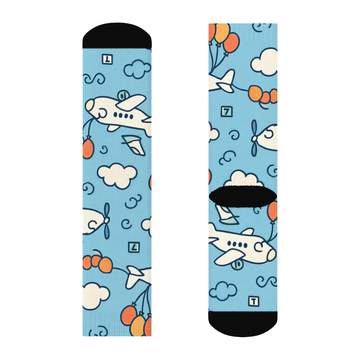 Playful Airplane Scatter With Balloon Tows soft everyday crew socks