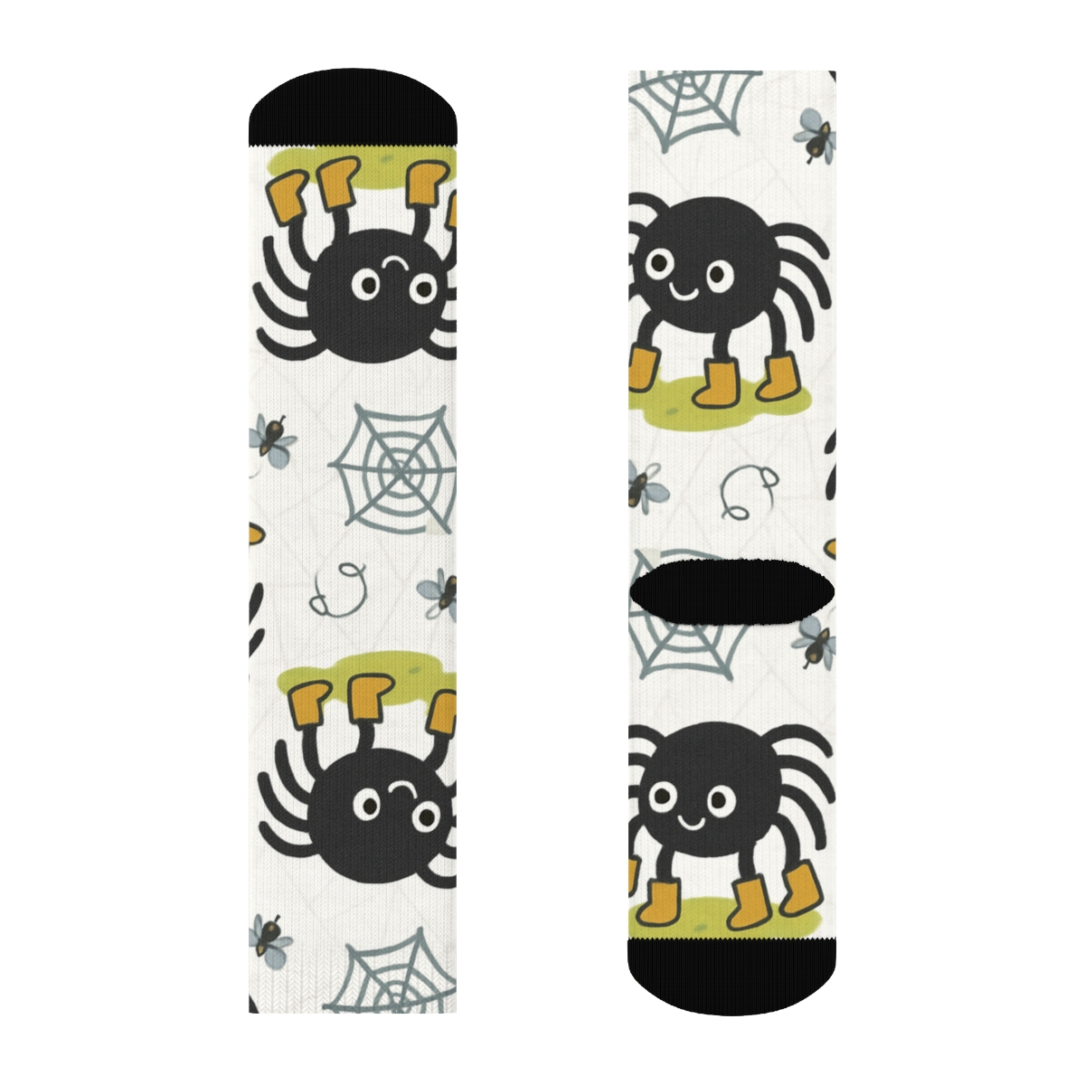 Playful Boots With Spider Scatter On Web White personalized crew socks