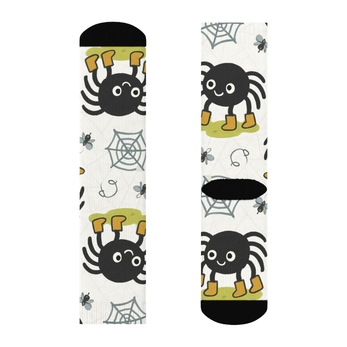 Playful Boots With Spider Scatter On Web White personalized crew socks