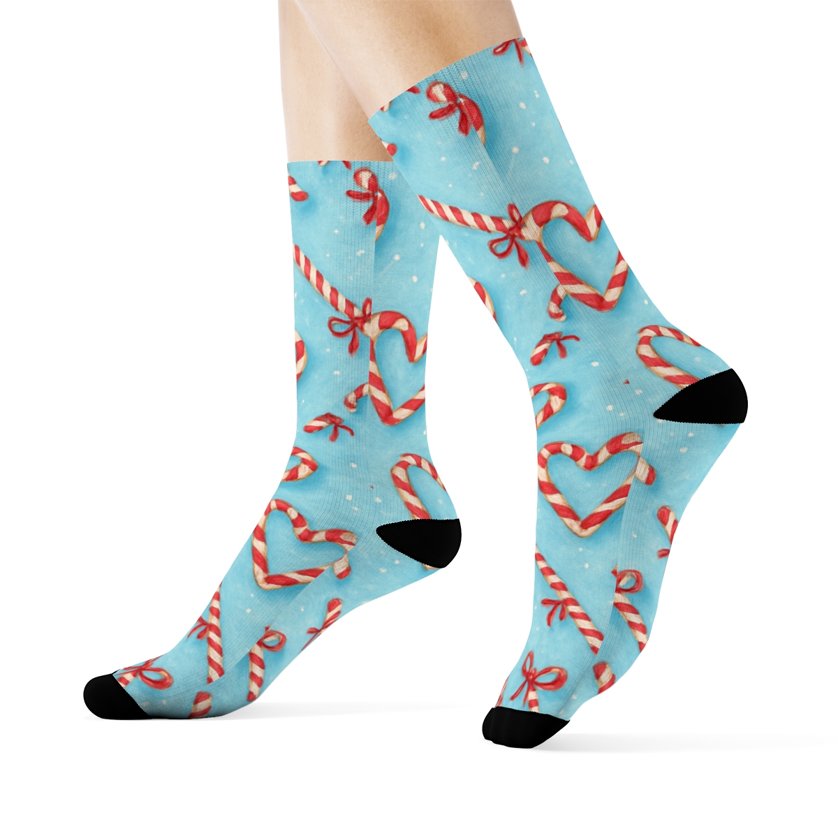 Playful Candy Canes Heart Scatter unique graphic crew socks
