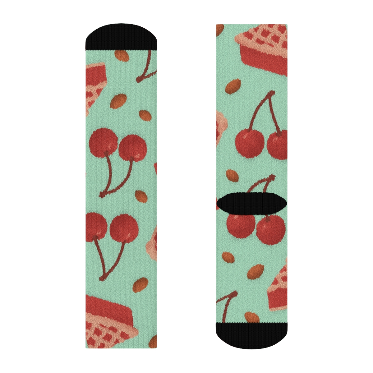 Playful Cherry Dessert Scatter On Mint comfortable cotton crew socks