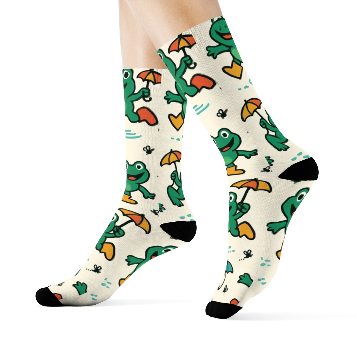 Playful Frog Boots Parade On Ivory premium sports crew socks