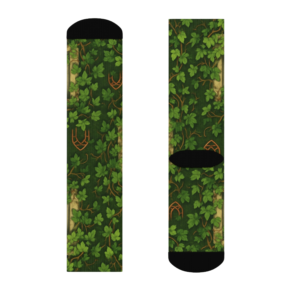 Playful Ivy Window Frames On Deep Olive unique graphic crew socks