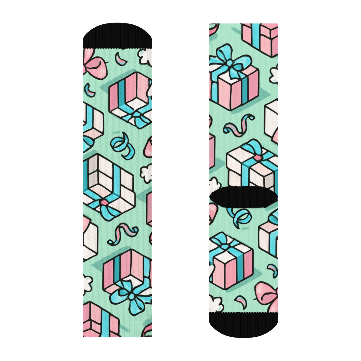 Playful Presents On Pastel Mint Background soft everyday crew socks