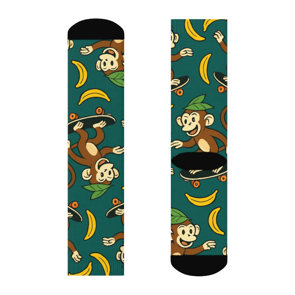 Playful Skateboard Scene With Monkey Toss Repeat premium sports crew socks