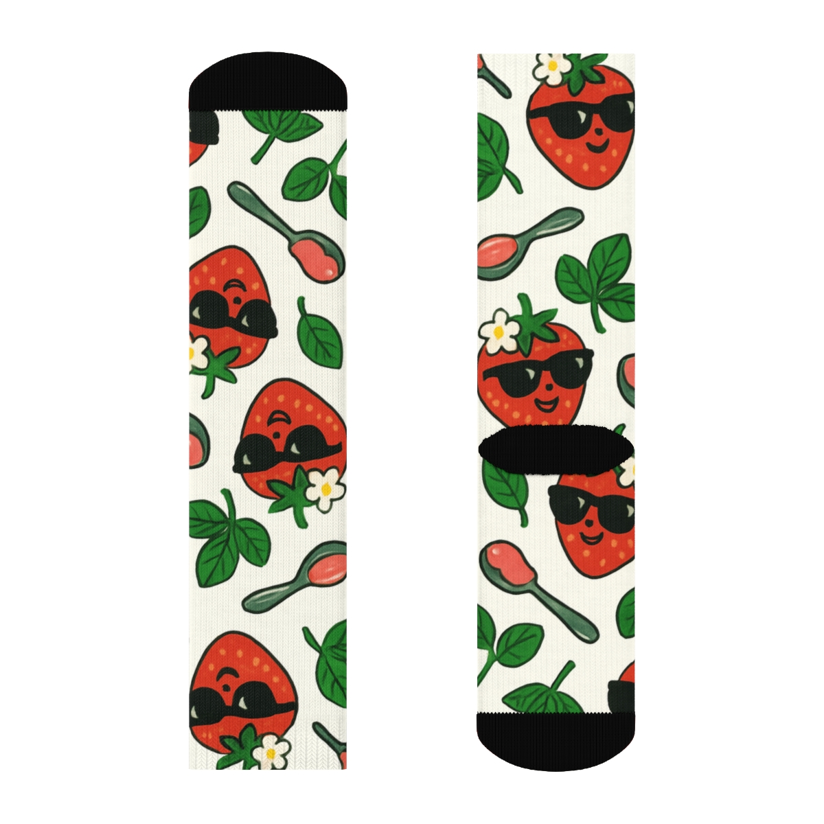 Playful Strawberry Character Scatter On White stylish athletic crew socks