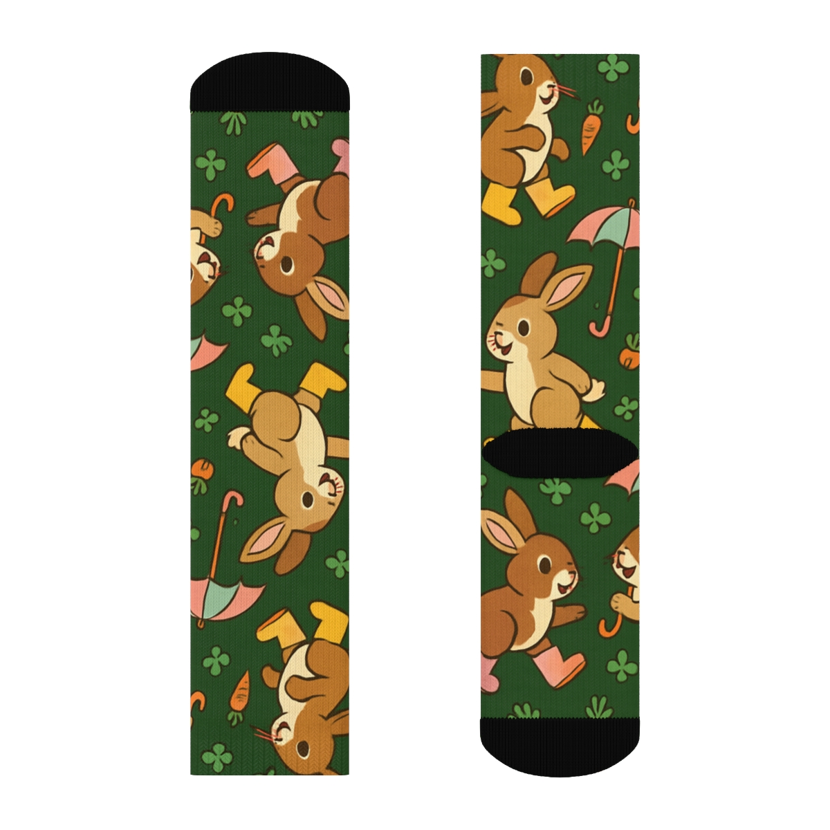 Playful Umbrella Bunnies Rabbit Repeat custom crew socks