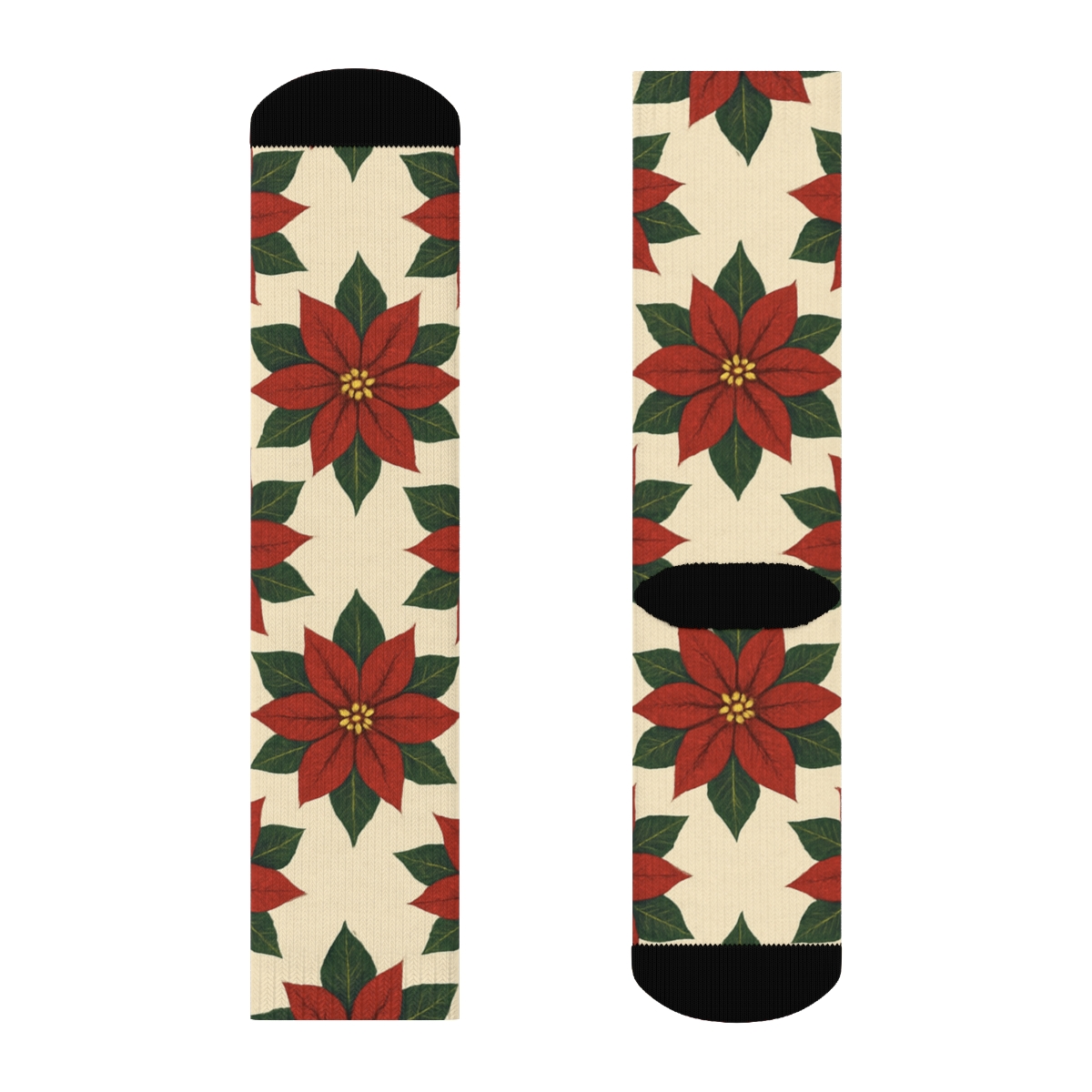 Poinsettia Corner Repeat On Ivory stylish athletic crew socks