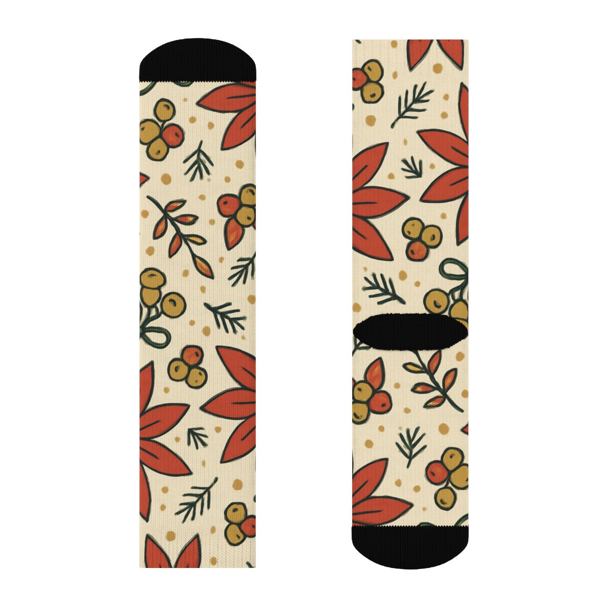 Poinsettia Daisy Scatter On Warm Ivory Background soft everyday crew socks