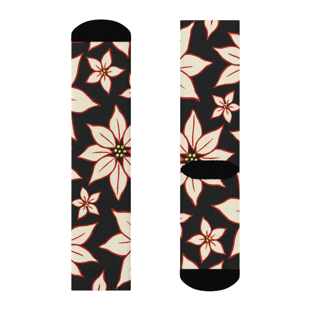 Poinsettia Silhouette Scatter On Coal trendy patterned crew socks